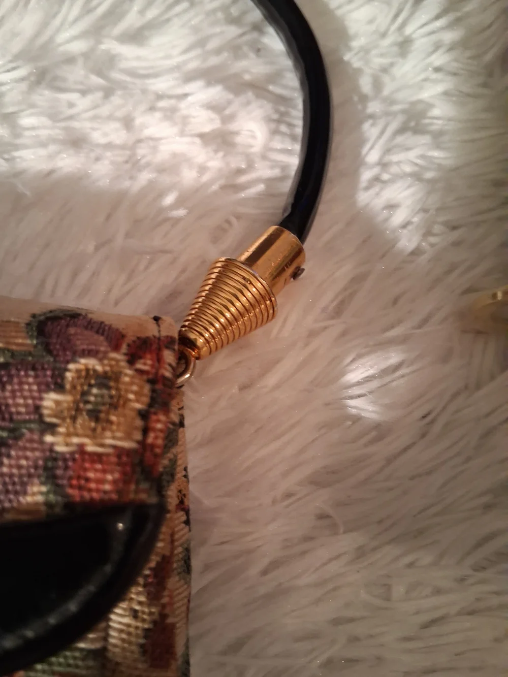 Vintage Floral Tapestry Clutch with Black Patent Handle